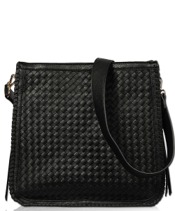 Solid Stitched Messenger Bag With Strap FL1803 BLACK